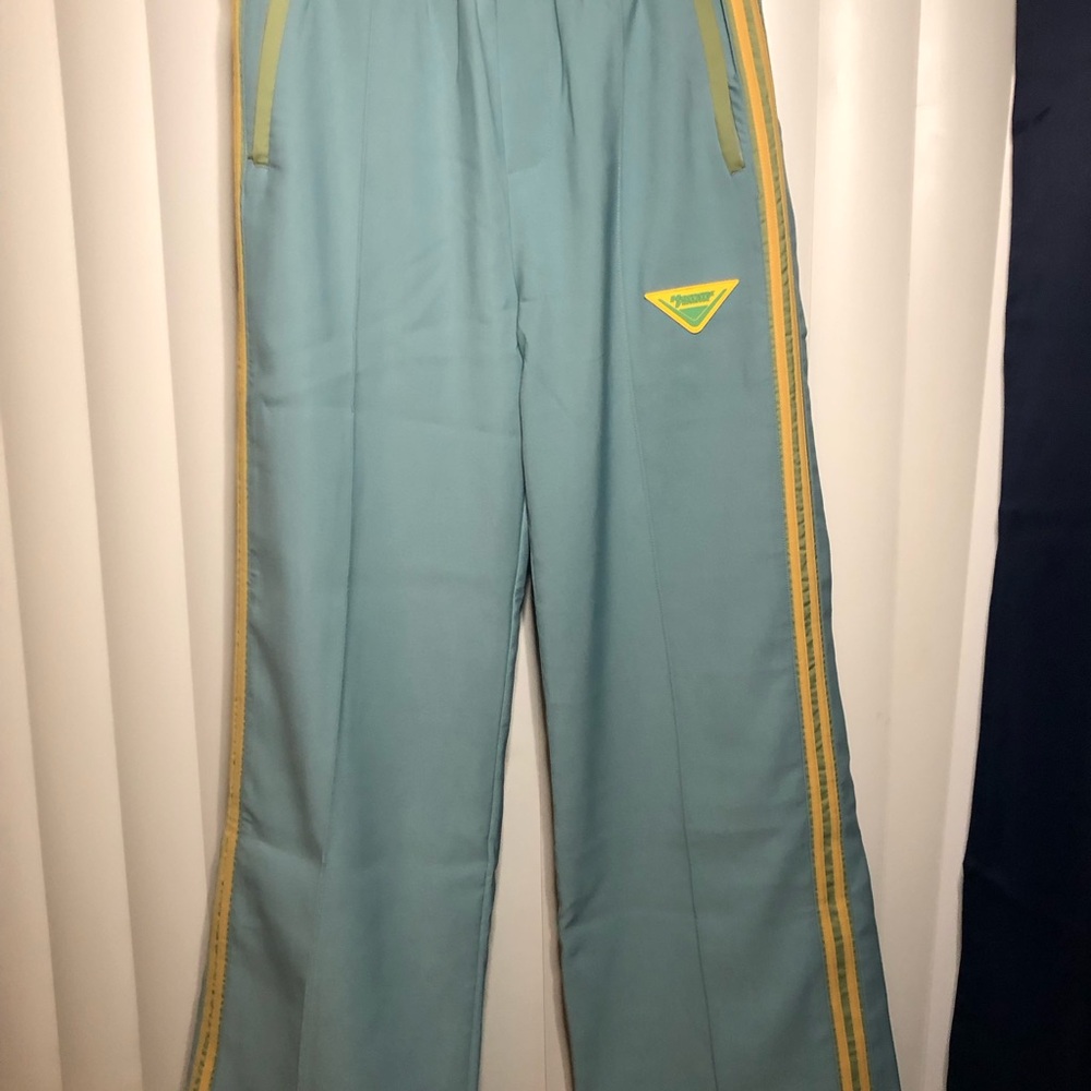 Blue and Yellow Joggers with Retro Sportswear Aesthetic